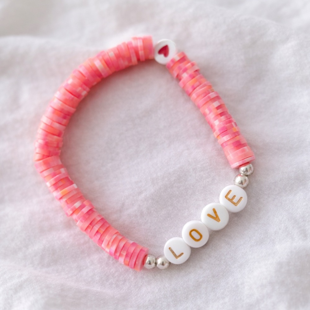 Pink Beaded Love Bracelet